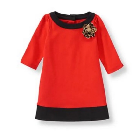 Janie and Jack Parisian Play Date Colorblock Girls Kids Red Black Dress Sz 4 - Picture 1 of 6